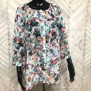 apt 9 1X sheer floral button blouse